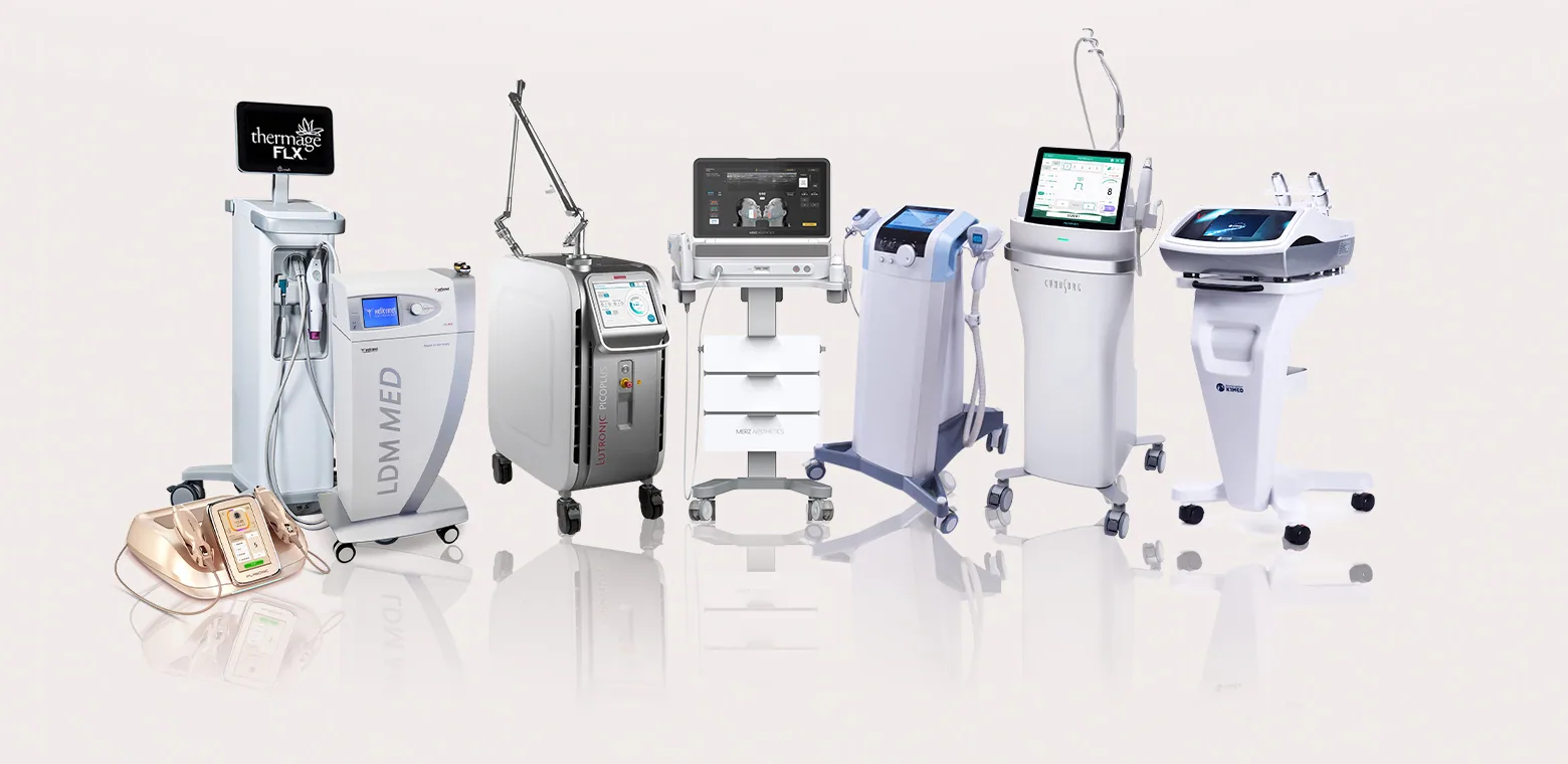 Premium lifting devices used at Time Return Clinic, including Thermage FLX and LDM